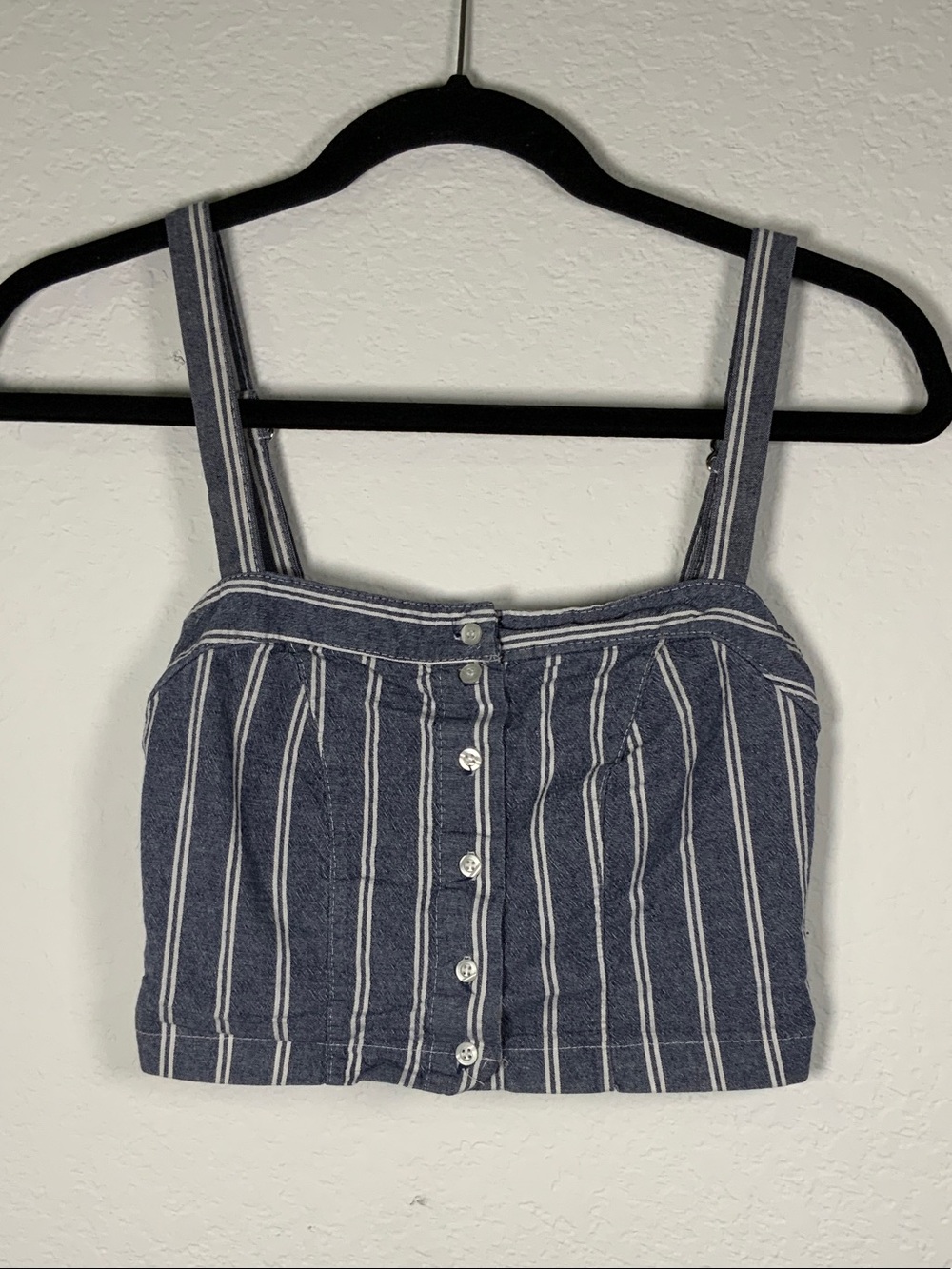 Brandy Melville Navy and White Striped Cropped Button Tank